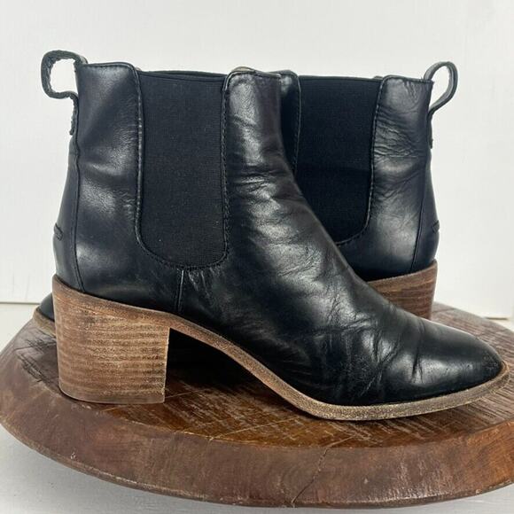 Madewell Boots Women's Size 8 Chelsea Black Leather The Frankie Pull On Heel - Picture 11 of 12
